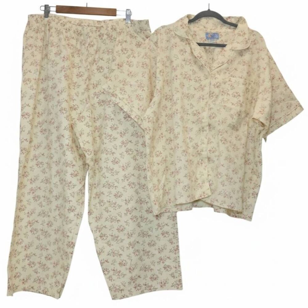 Womens plus size 3xl pajama shirt pants set floral yellow moon dance